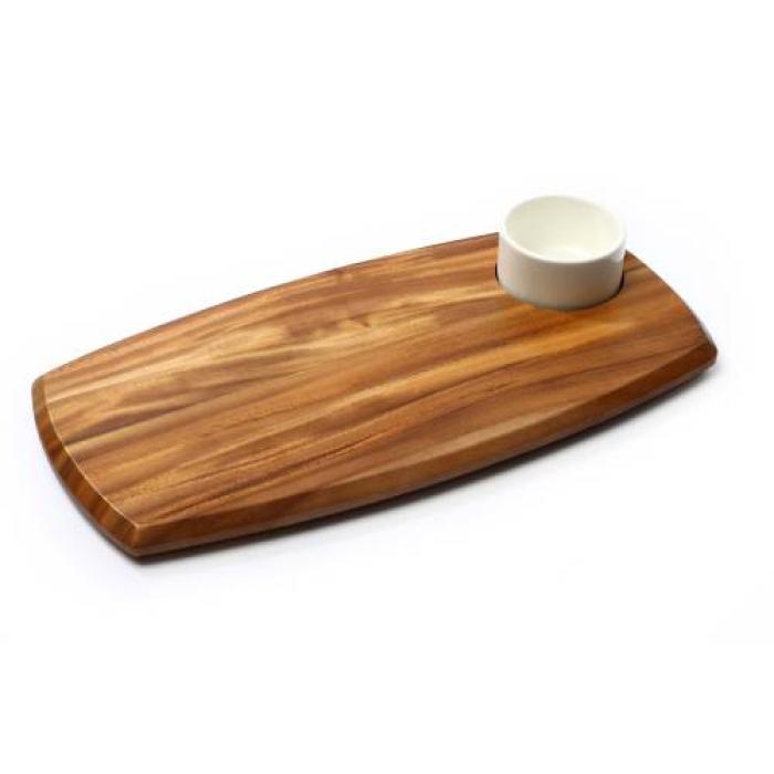 WOODEN SERVING BOARD WITH DIP BOWL (70ml BOWL) 180 x 362 x 20mm