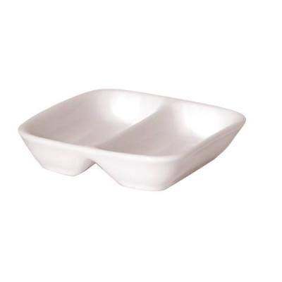 NEW BONE - WHITE - SQUARE 2 COMPT. DISH - 8.5CM (24)