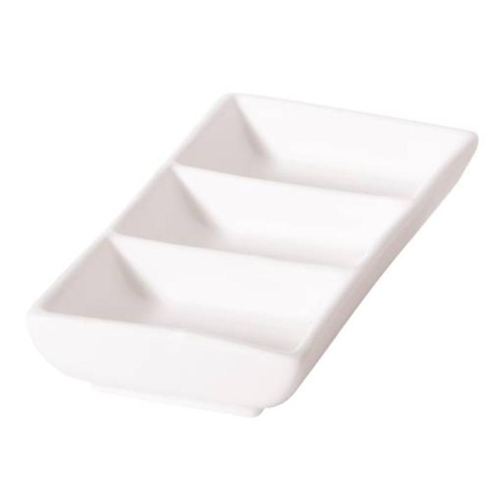 NEW BONE - WHITE - RECTANGLE 3 COMPT. DISH - 12CM (24)
